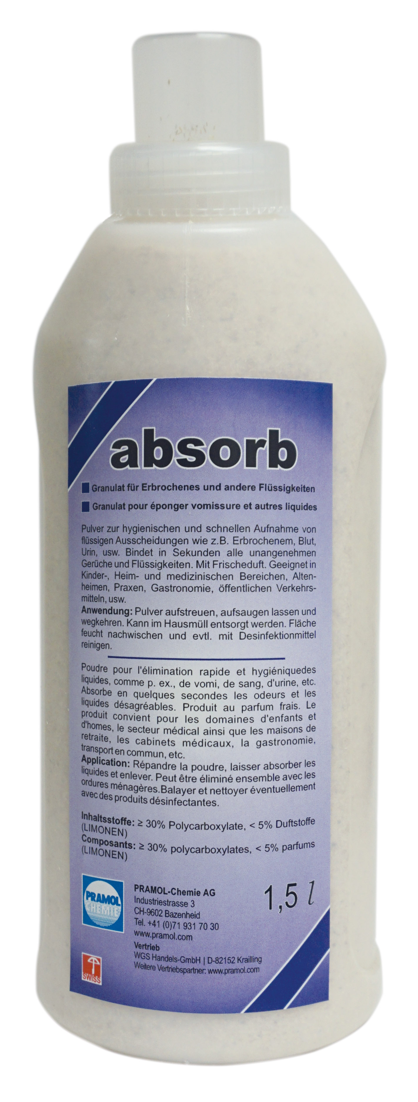 Pramol Absorb, Granulat für Erbrochenes und andere Flüssigkeiten, 1 Flasche, 1,5 Liter