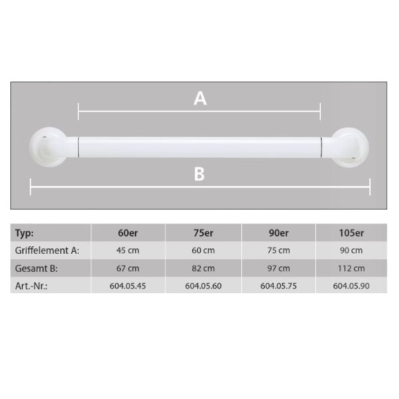 Rebotec Wandhaltegriff Swing - 75er, weiß, ergonomisch geformt, Kunststoff und Aluminium