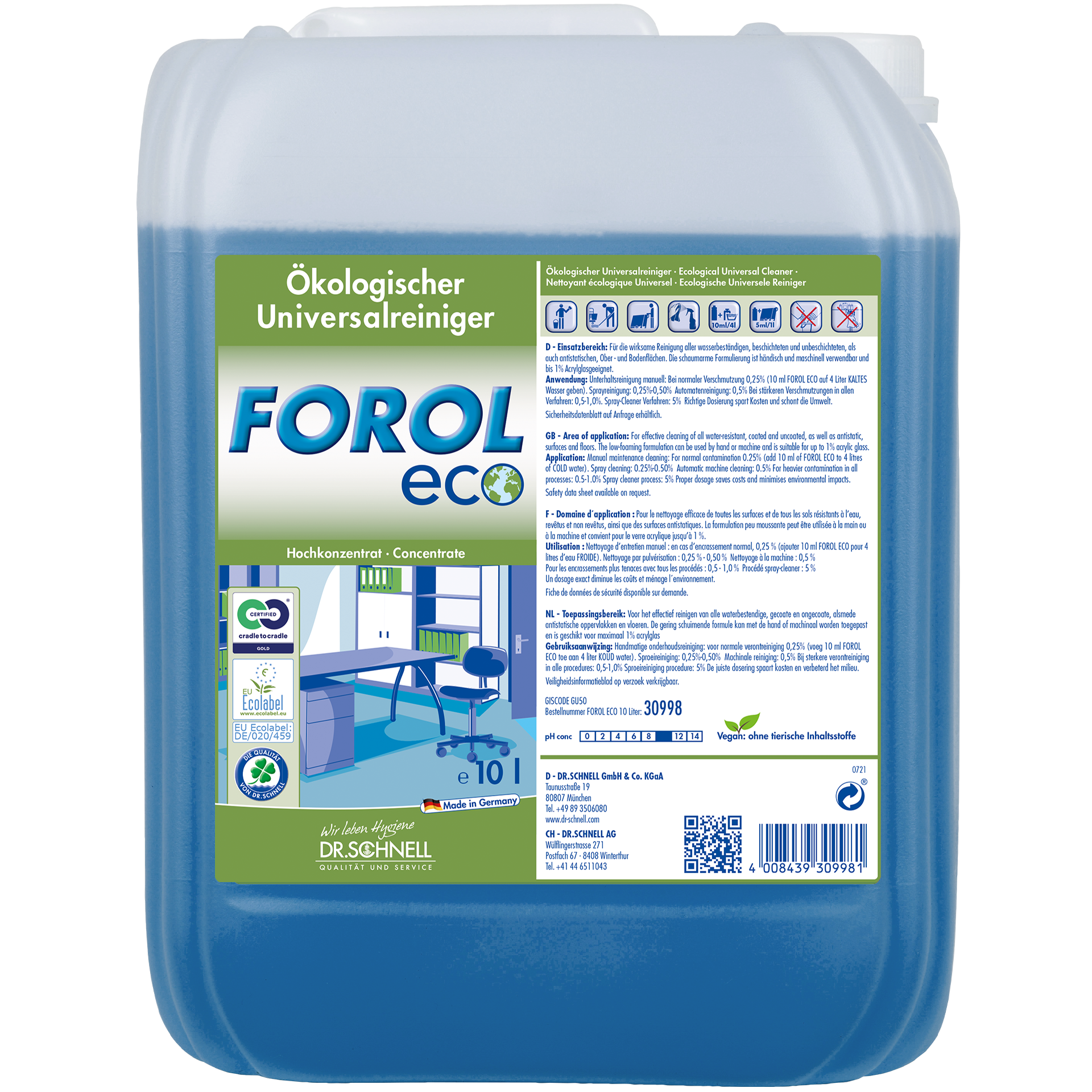 Dr. Schnell Forol Eco, Ökologischer Universalreiniger, 10 Liter Kanister