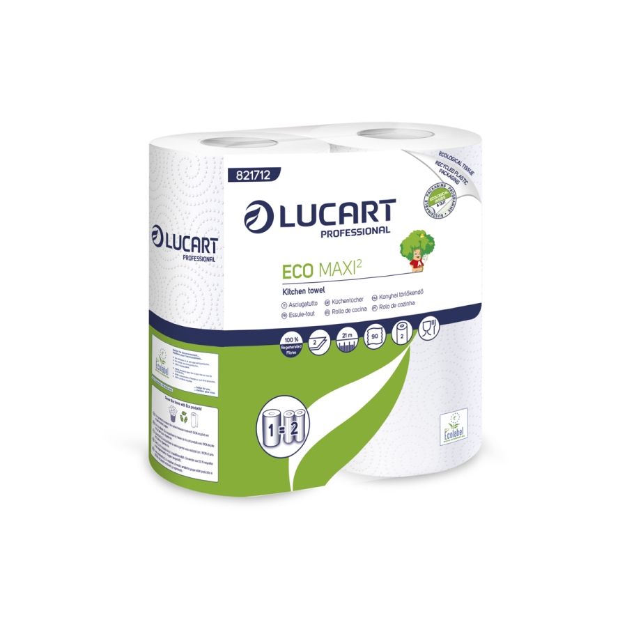 Lucart Prof. Eco Maxi², Küchenrolle, 2-lagig, RC, 22,4 x23 cm, 90 Blatt/Rolle