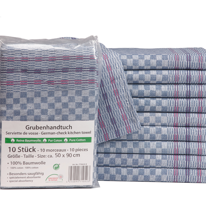 Grubenhandtuch kariert, 100% Baumwolle, 10 Stück/Packung, 90 x 50 cm