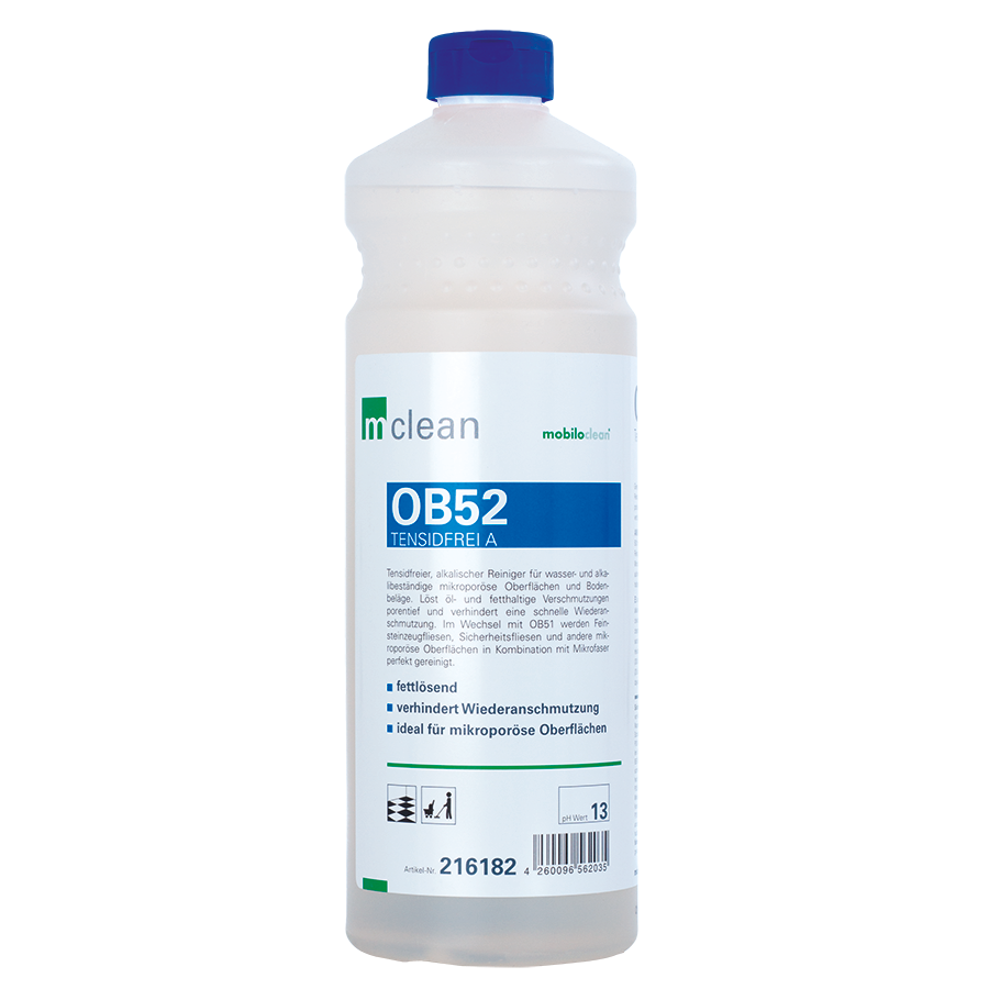 mclean OB52 Tensidfrei A, 1 Liter, 12 Flaschen/Karton, tensidfreier, alkalischer Feinsteinzeugreiniger