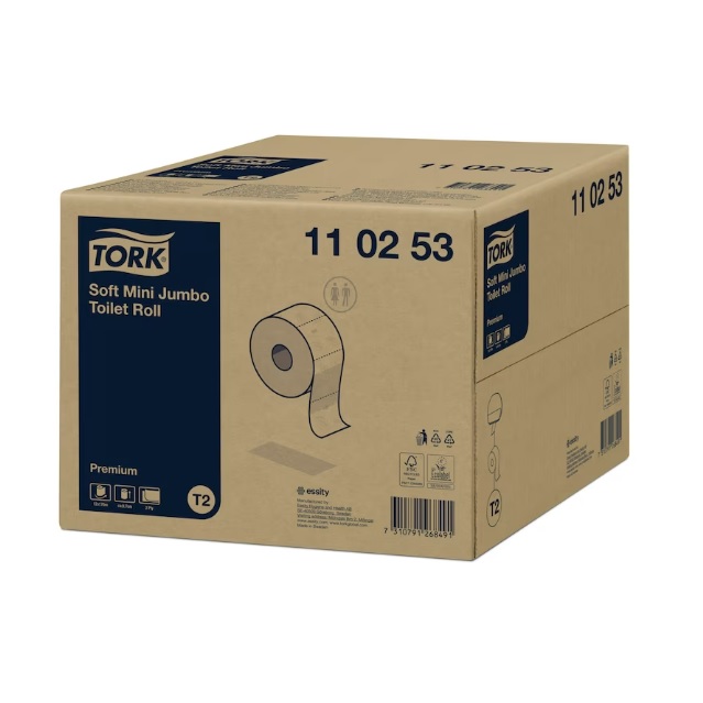 Tork Mini Jumbo Toilettenpapier, T2 - 2-lagig hochweiß, 18,8 cm x 170 m, 12 Rollen/Karton