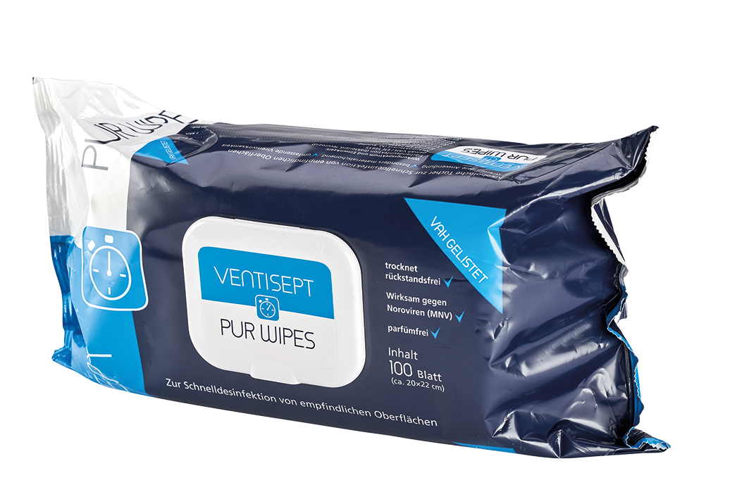 Ventisept Pur Wipes Desinfektionstücher, Ready 2 use, 100% plastikfreie Tücher, 20 x 20 cm, 100 Stück/Packung