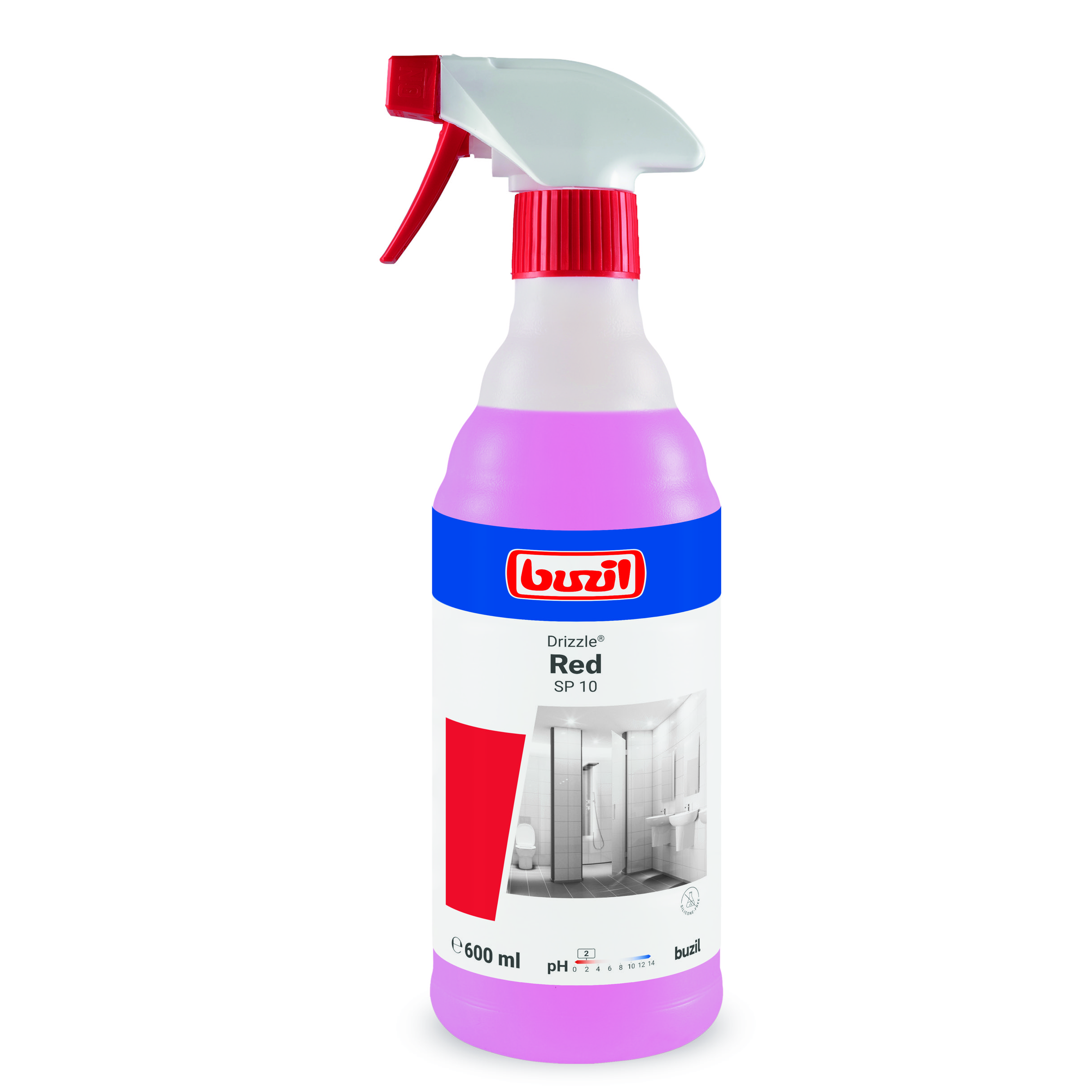 Buzil Drizzle Red SP10, 600ml Sprühflasche, Gebrauchsfertiger saurer Sanitär-Schaumreiniger