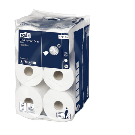 Tork SmartOne Mini Toilettenpapier - T9, 112 m/Rolle, 620 Blatt, 2-lagig, Zellstoff, 12 Rollen