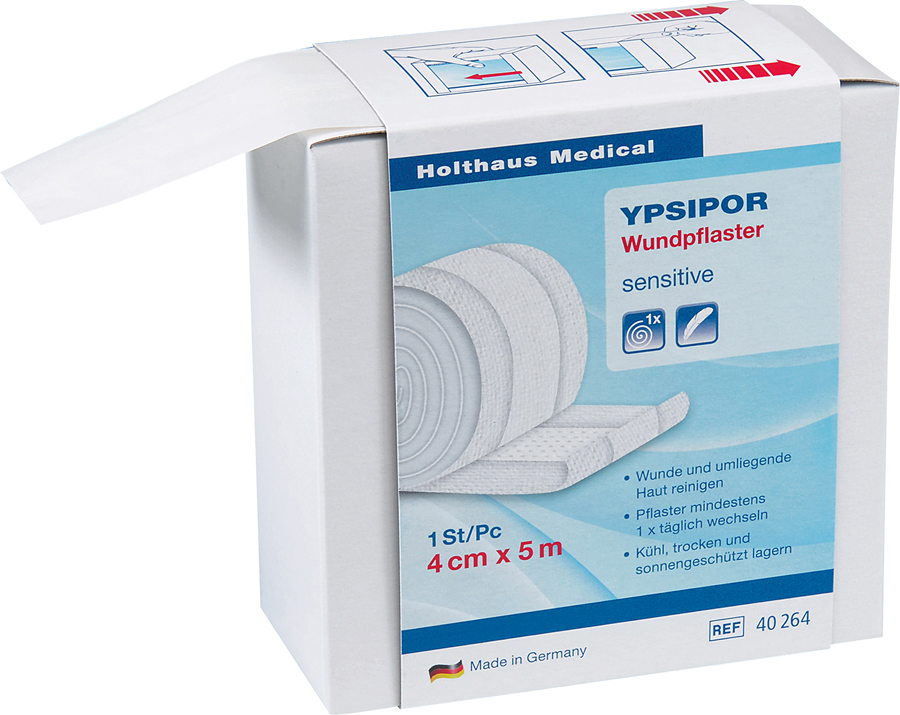 YPSIPOR Wundpflaster, Sensitive, Vlies, Spenderbox, weiß, 4 cm x 5 m