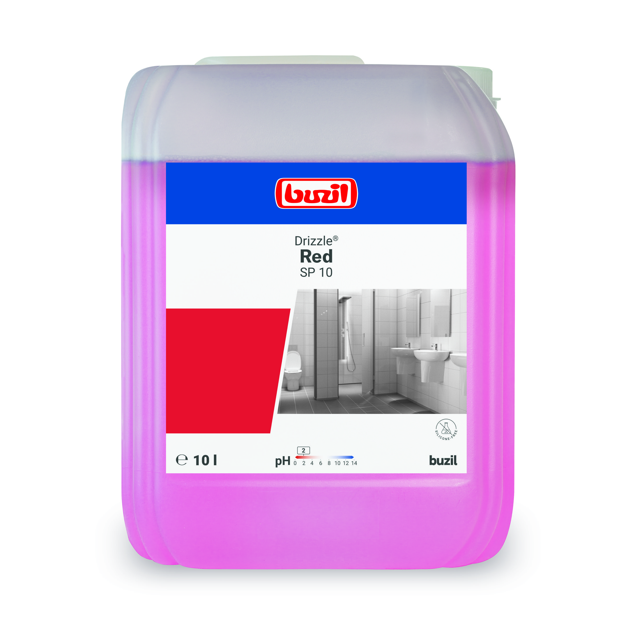 Buzil Drizzle Red SP10, 10 Liter Kanister, Gebrauchsfertiger saurer Sanitär-Schaumreiniger