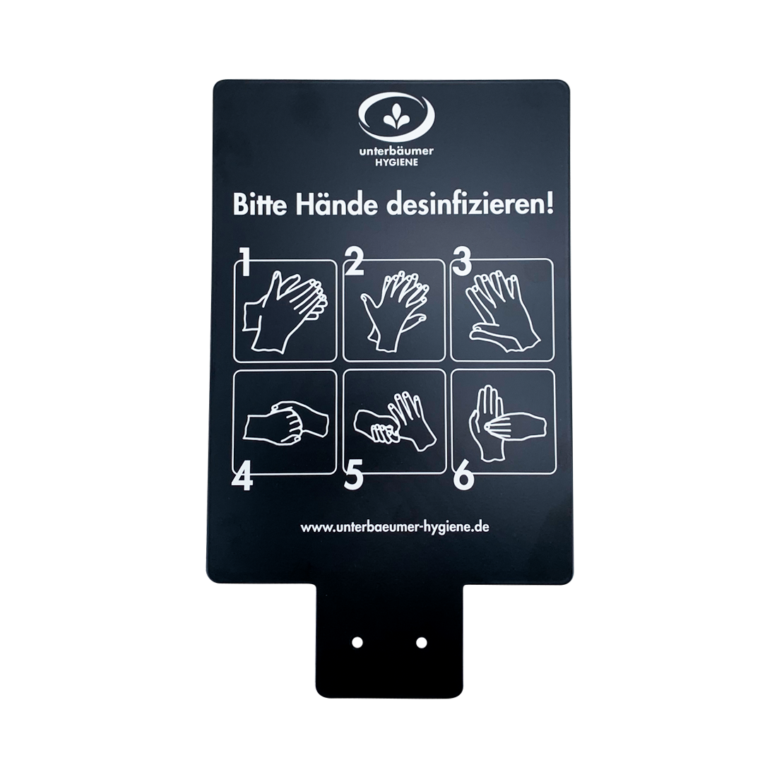 Infotafel für Desinfektionssäule 55939, schwarz, pulverbeschichtet, mit DIN A4 Aufkleber für Händehygiene, schwarz, 320 x 230 x 1,25 mm