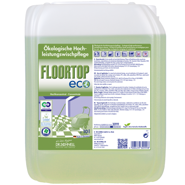 Dr. Schnell Floortop Eco, Ökologische Hochleistungswischpflege, 10 Liter Kanister