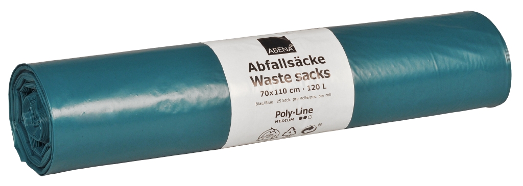 Poly-Line Abfallsack, 38my, LDPE, 10 x 25 Stück, blau, 70x110cm/ 120 Liter
