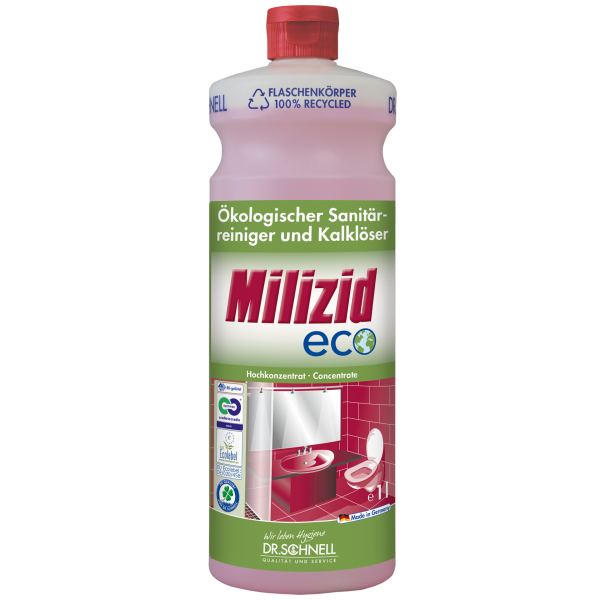 Dr. Schnell Milizid Eco, Ökologischer Sanitärreiniger und Kalklöser, 1 Liter Flasche 