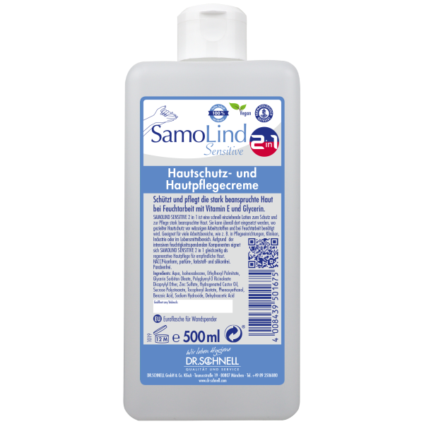 Dr. Schnell Samolind Sensitive 2in1, Hautschutz- und Hautpflegecreme, 500 ml Spenderflasche