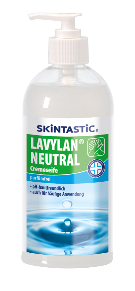 Skintastic Cremeseife Lavylan Neutral im Pumpspender, parfümfrei, rückfettend, dermatologisch getestet, weiß, 500 ml