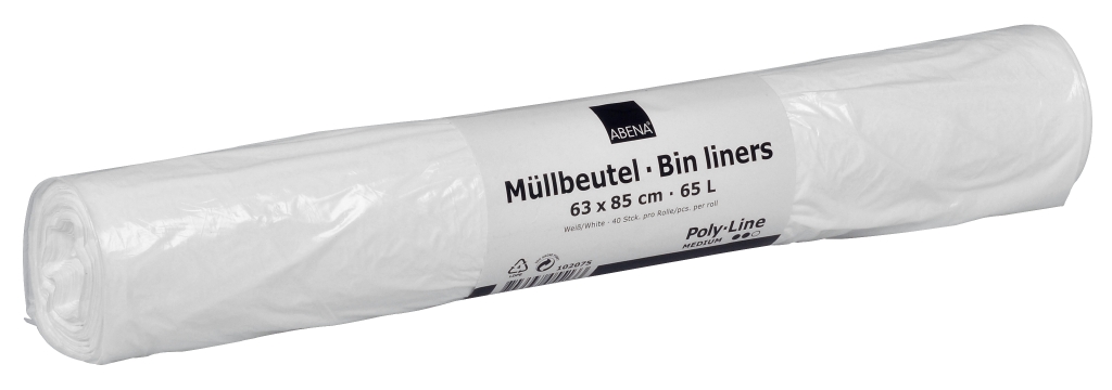 Poly-Line Müllbeutel, 13my, LDPE, 9 x 40 Stück, weiß, 63 x 85 cm/ 65 Liter