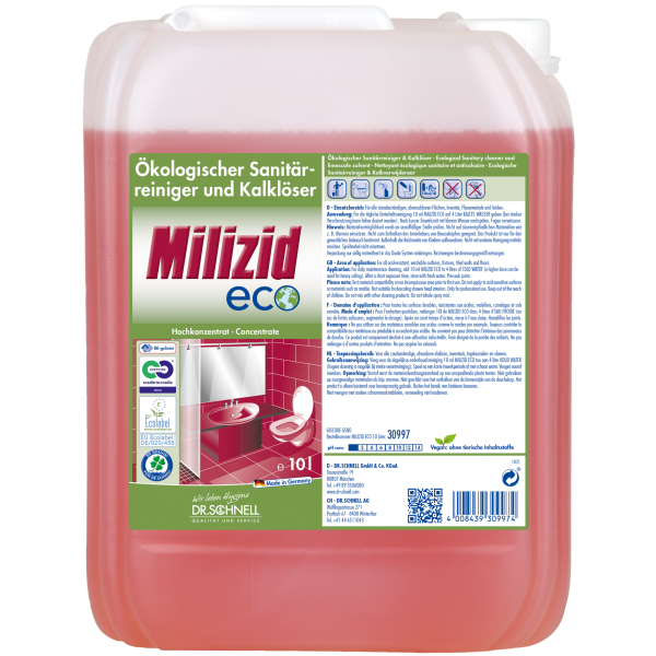 Dr. Schnell Milizid Eco, Ökologischer Sanitärreiniger und Kalklöser, 10 Liter Kanister