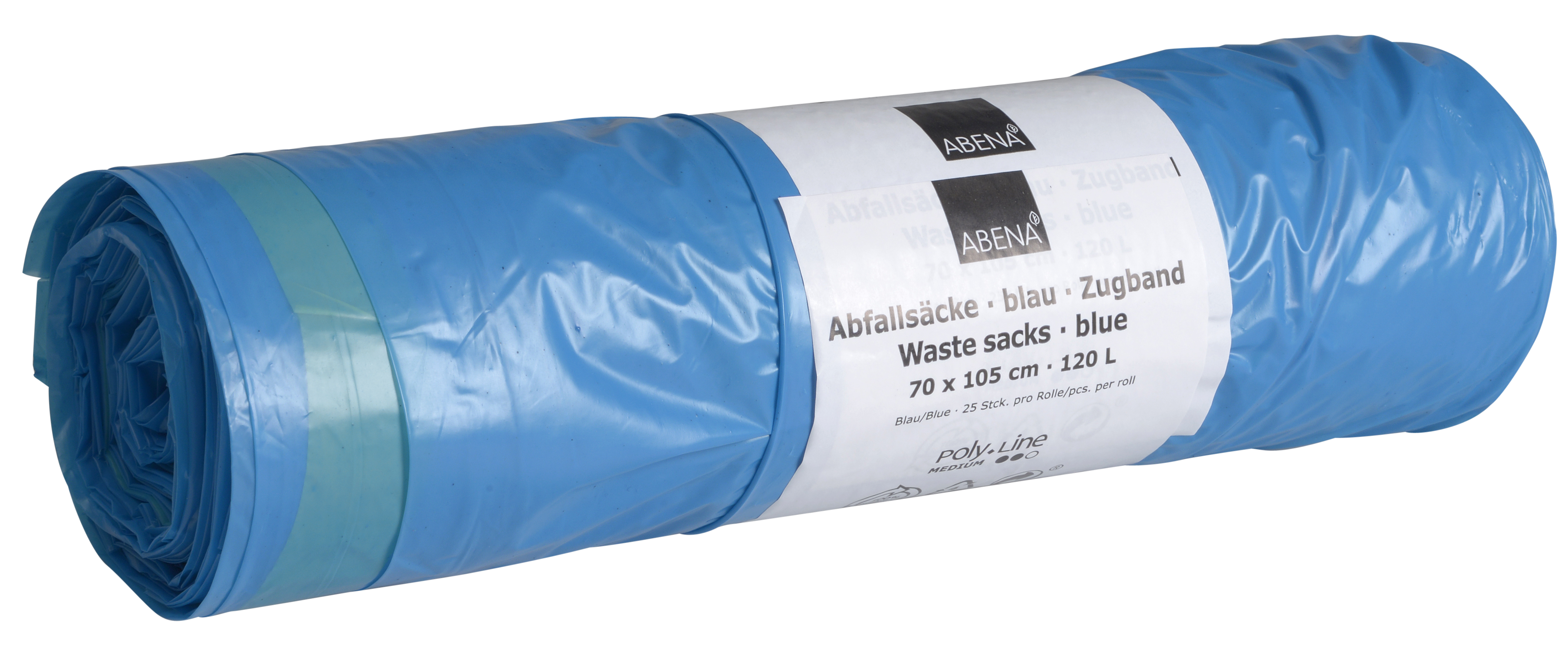 Abfallsack mit Zugband, 70x110 cm, 120 Liter, LDPE, 38my, 10 Rollen x 25 Stück/Karton, blau