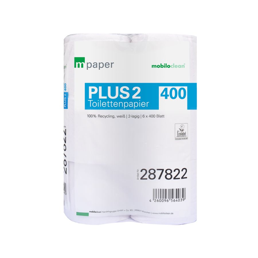 mpaper PLUS2 Toilettenpapier 400, 2-lagig, weiß, Recycling, 400 Blatt, 30 Rollen/Sack