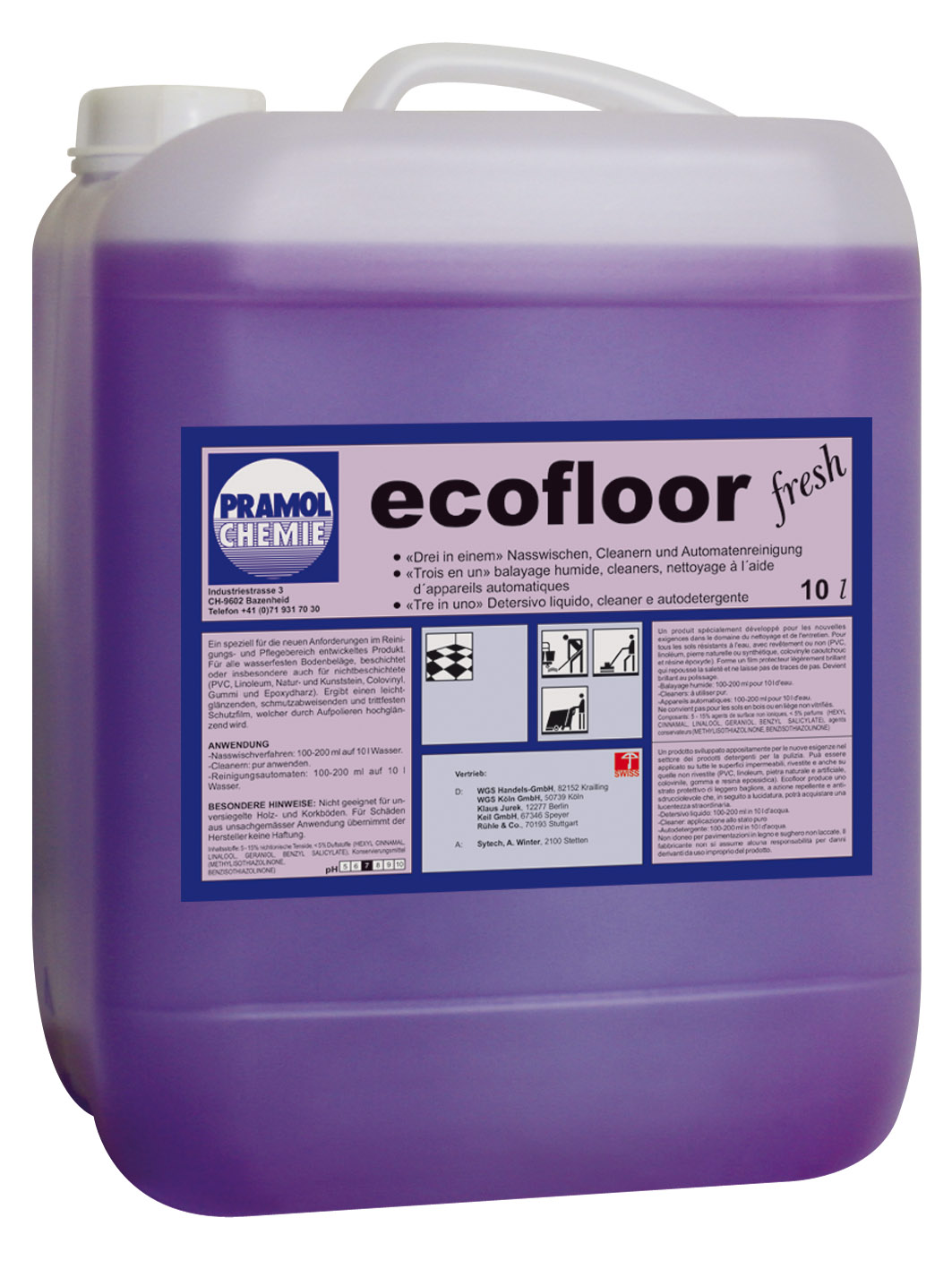 Pramol ECOFLOOR fresh, Wischpflege auf Polymerbasis, erfüllt DIN18032, 10 Liter