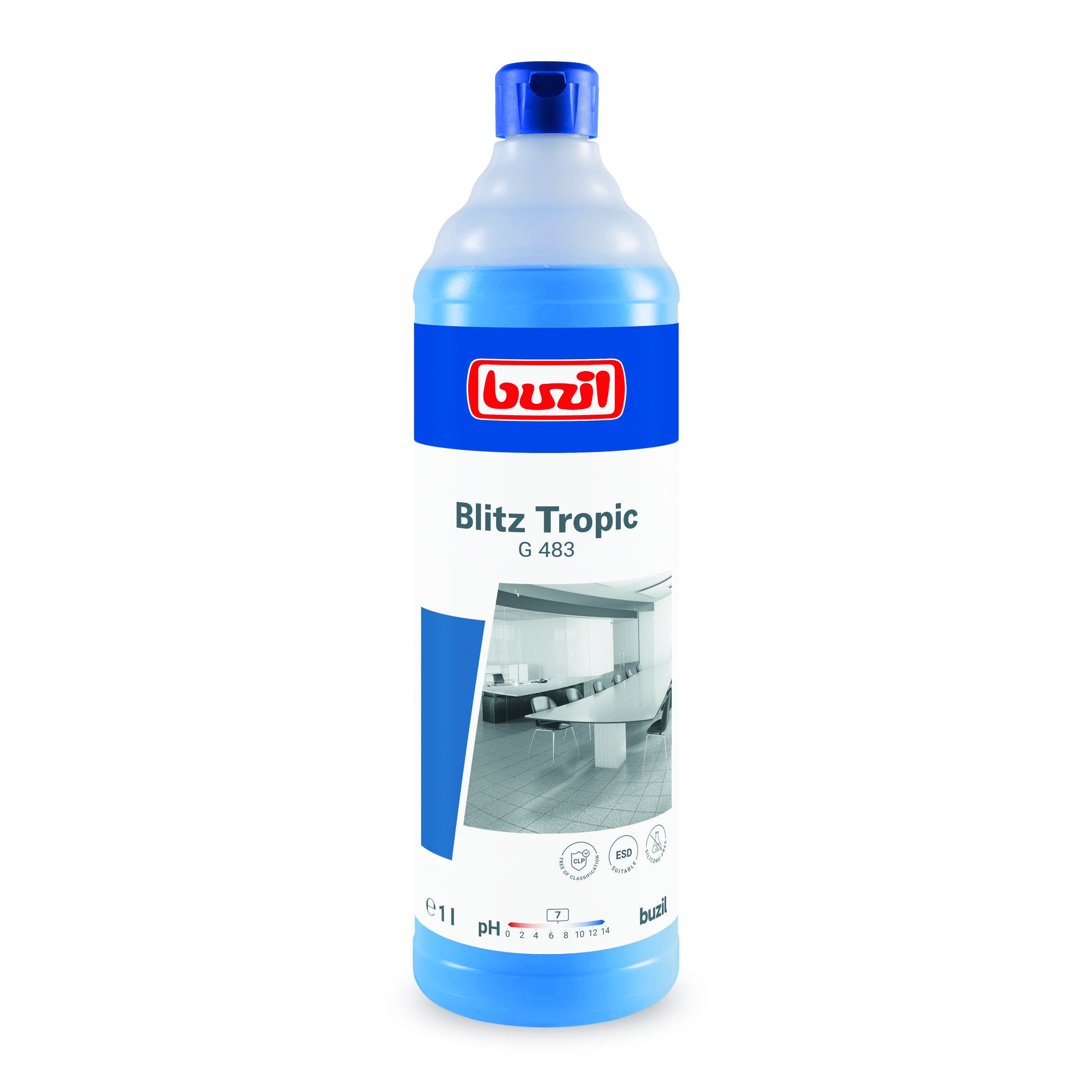 Buzil Blitz Tropic G483, 1 Liter Flasche, Neutraler Alkohol-Universalreiniger, duftintensiv