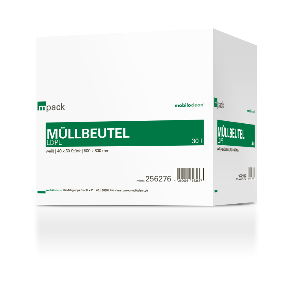 mpack Müllbeutel 50 x 60cm, 30L, weiß, LDPE, 12my, 40 Rollen x 50 Stück/Karton