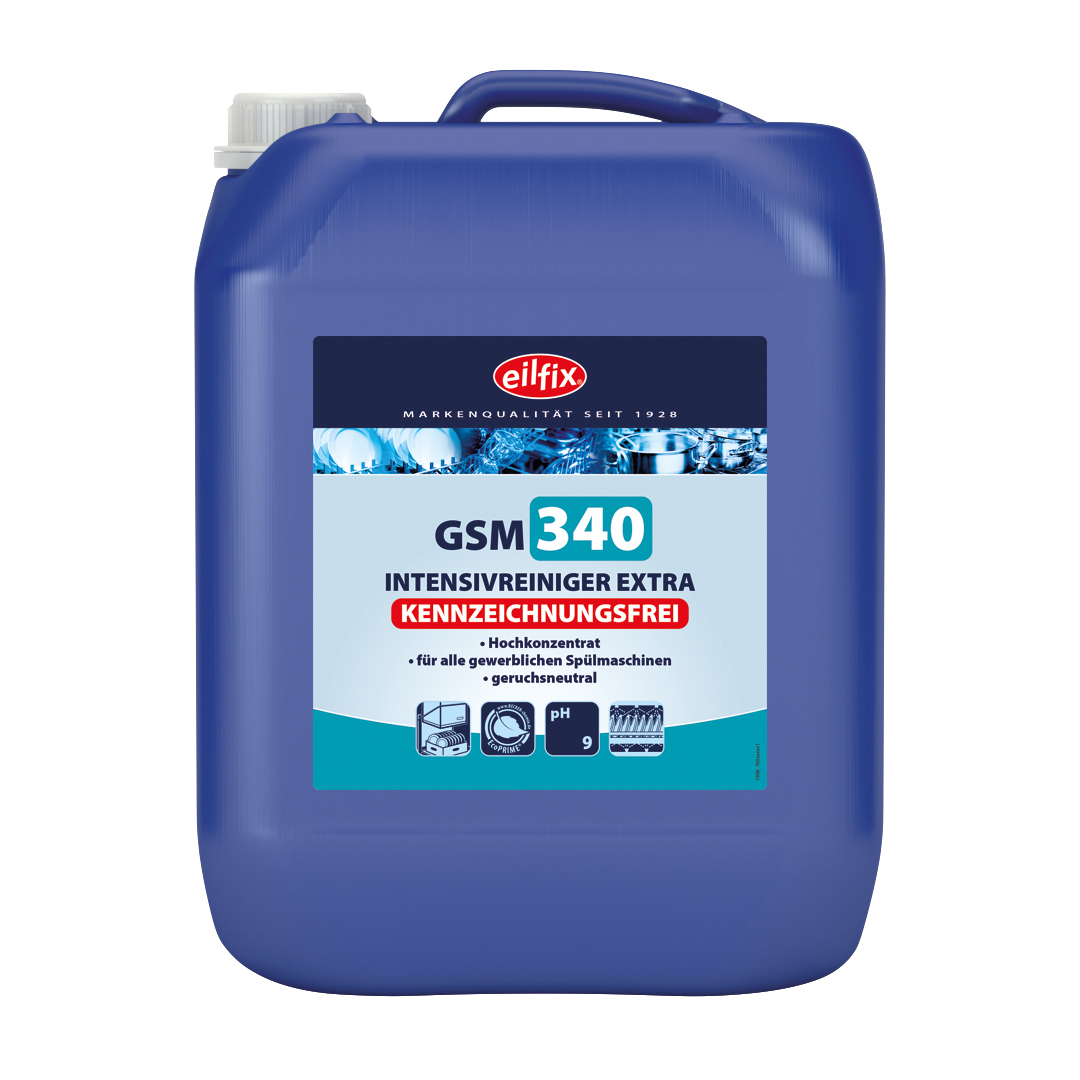 eilfix GSM 340 Green Intensiv-Reiniger Extra, kennzeichnungsfrei, ohne Chlor, für gewerbliche Geschirrspülmaschinen, 10 Liter