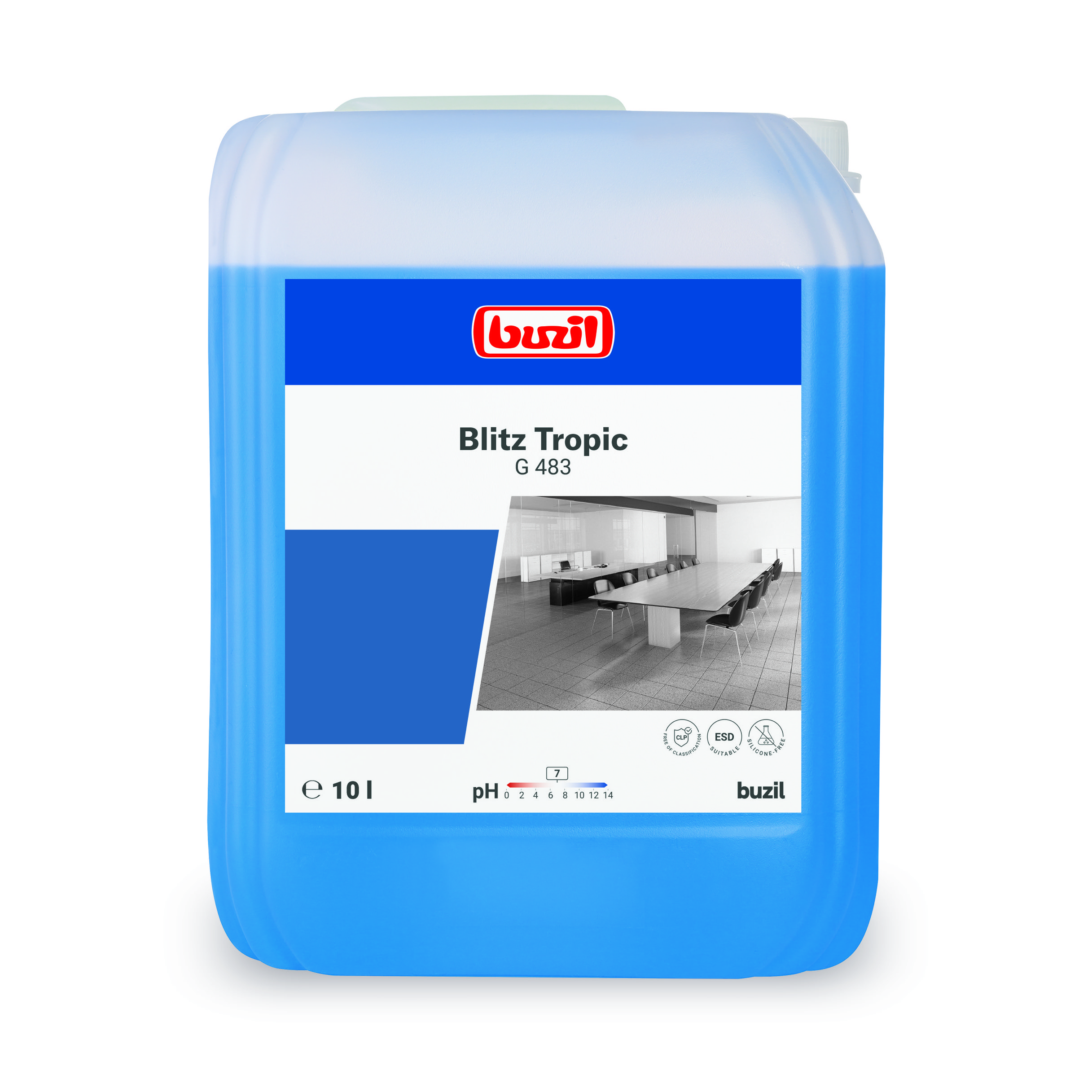 Buzil Blitz Tropic G483, 10 Liter Kanister, Neutraler Alkohol-Universalreiniger, duftintensiv