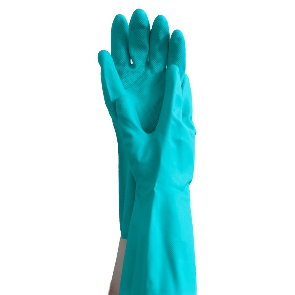 MaiMed® – safety touch, Nitril, grün, Chemikalienschutzhandschuh, 330 mm, Baumwollinnenbeflockung, 1 Paar, Gr. M