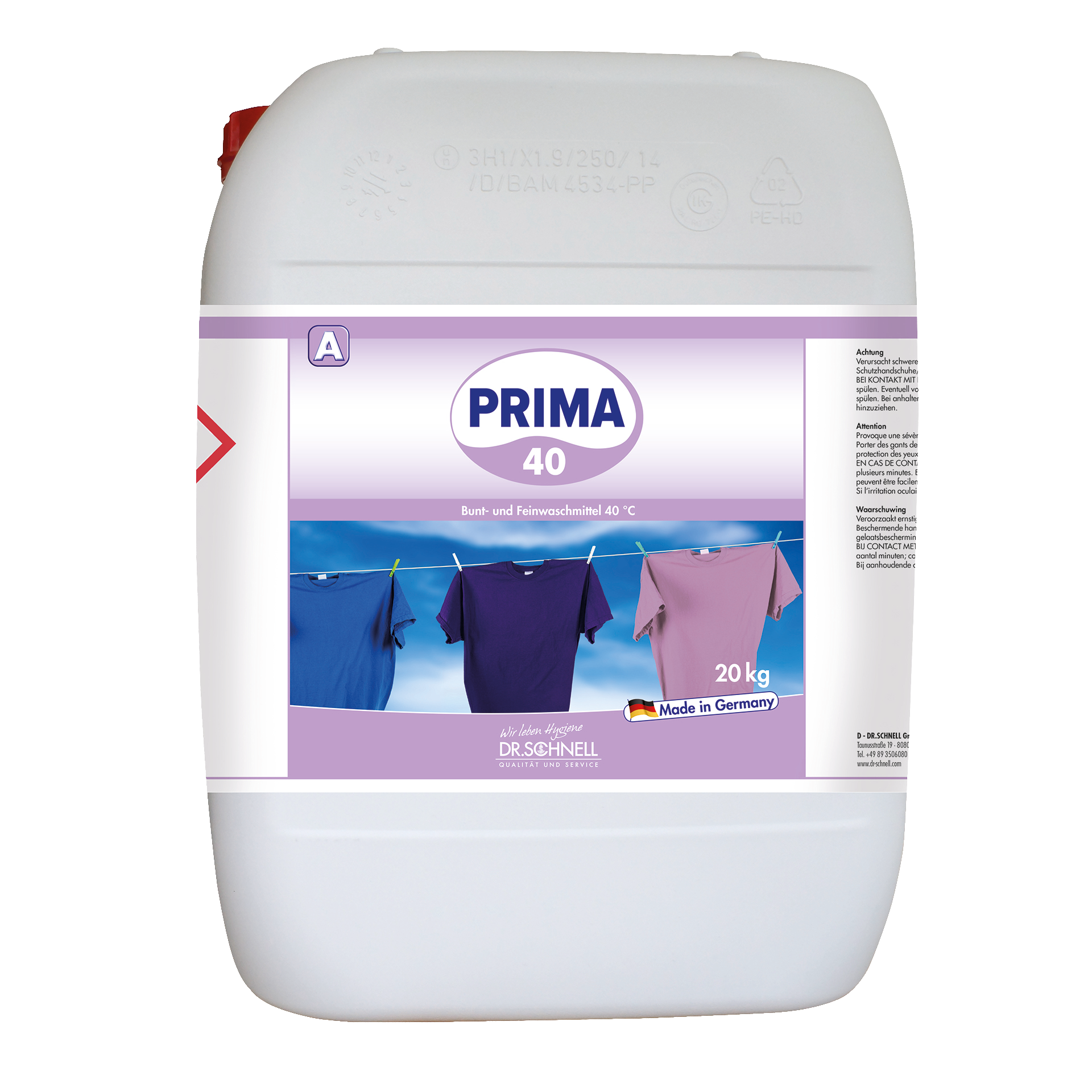 Dr. Schnell Prima 40, Bunt- und Feinwaschmittel 40 °C, 20 kg Kanister