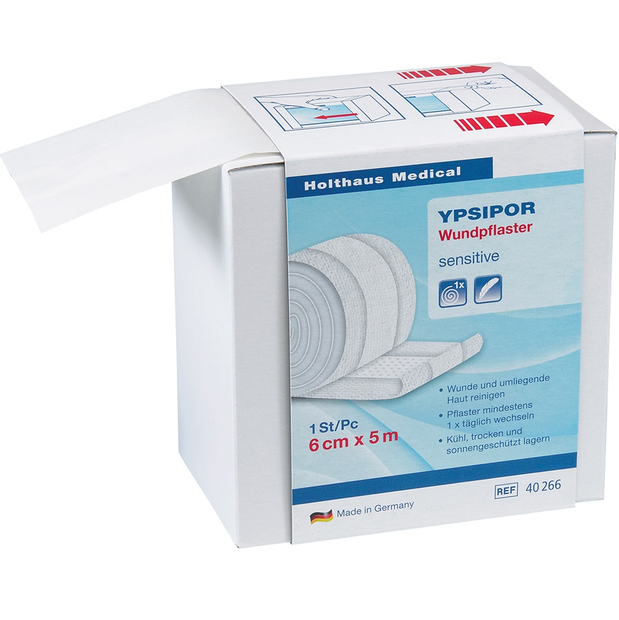 Ypsipor Wundpflaster, Sensitive, Vlies, weiß, 6 cm x 5 m ,  1 Rolle/Spenderbox